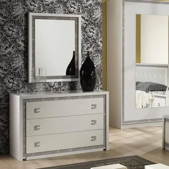 Crystal Wall Mirror with Rhinestones - White Gloss image