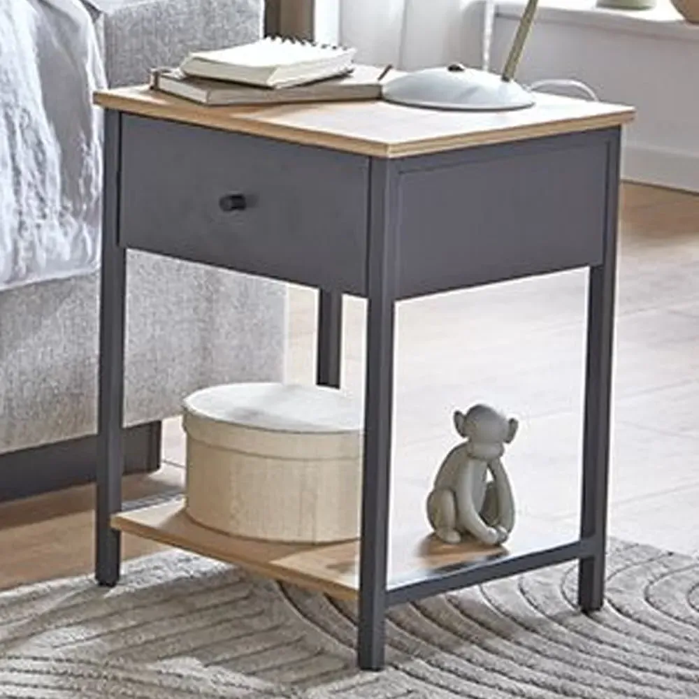 Cullman End Table with 1 Drawer - Anthracite, Oak image