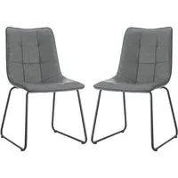 Cumming Dining Chairs in Pair - Grey, PU Leather