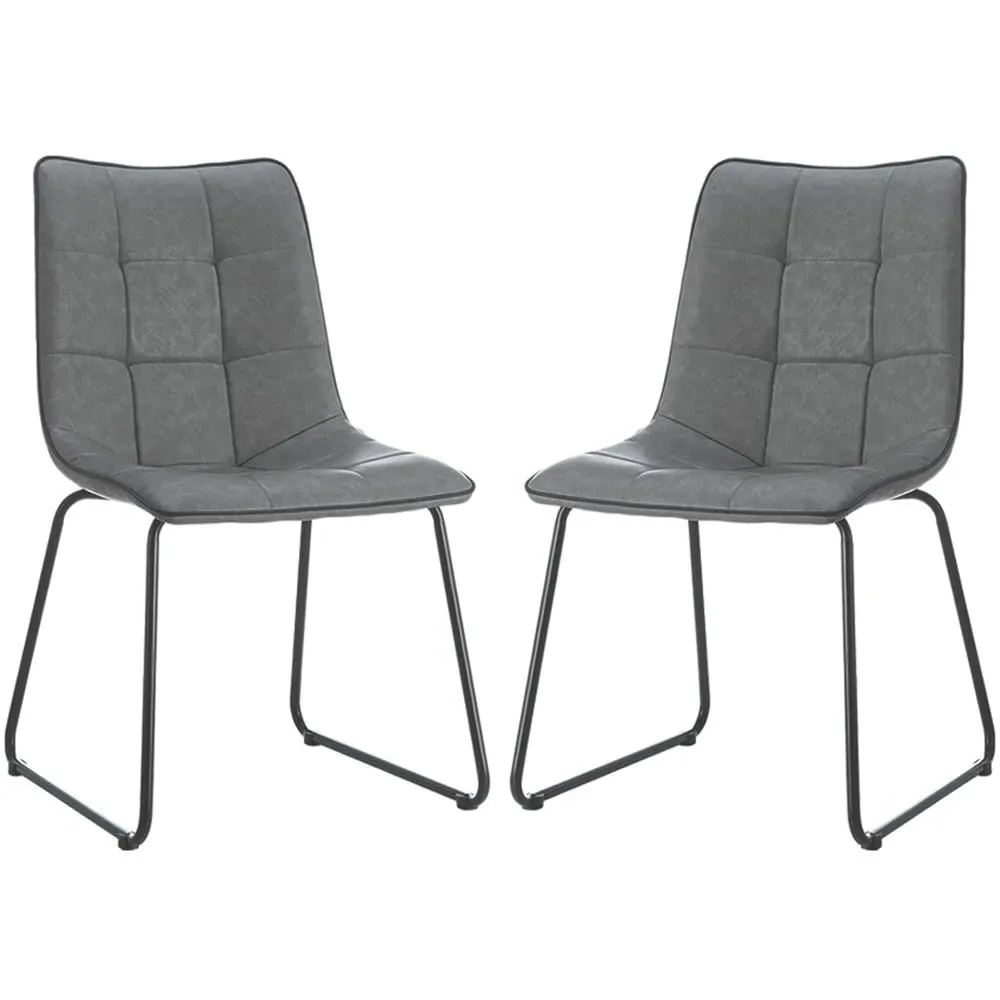 Cumming Dining Chairs in Pair - Grey, PU Leather image