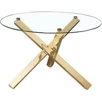 Cupric Round Glass Dining Table - Clear, Gold
