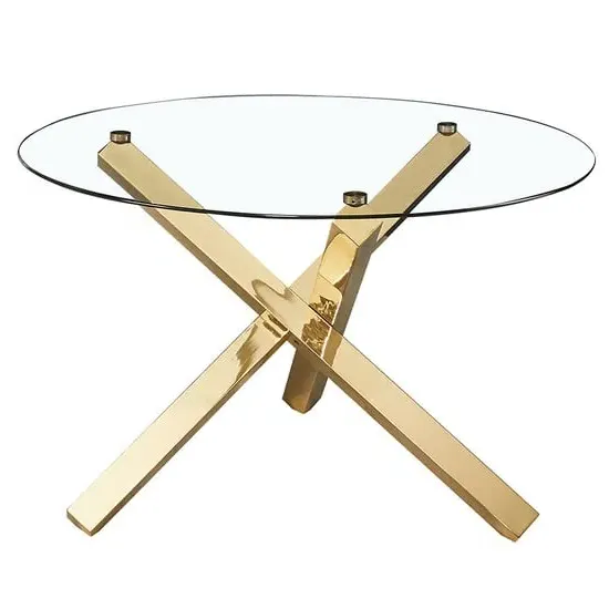 Cupric Round Glass Dining Table - Clear, Gold