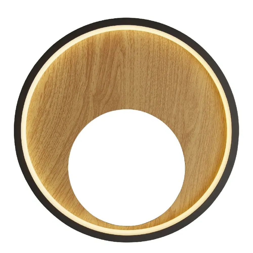 Curio Round Wall Light - Black, Wood image