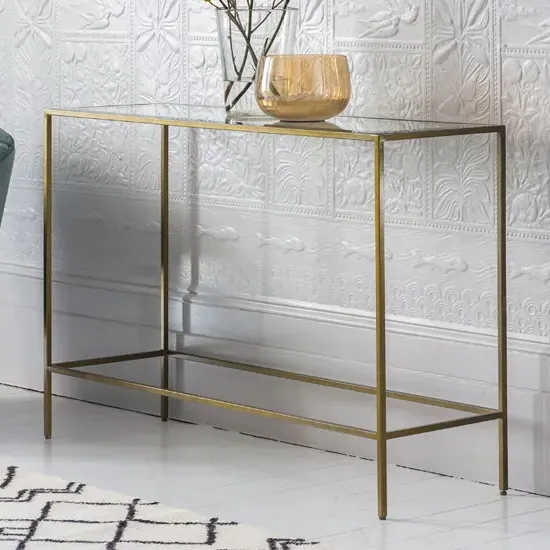 Custer Console Table - Clear Glass, Bronze Metal product