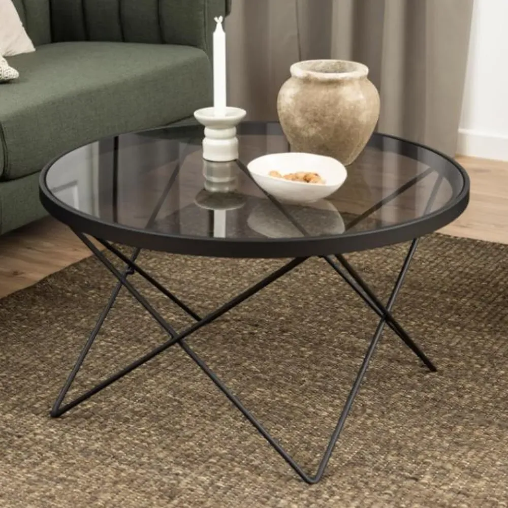 Cuxtun Round Coffee Table - Black, Smoked Glass image