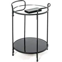 Cuyahoga Round Side Table with Black Metal Frame - Mirrored
