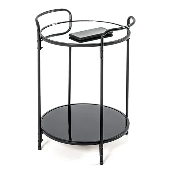 Cuyahoga Round Side Table with Black Metal Frame - Mirrored image