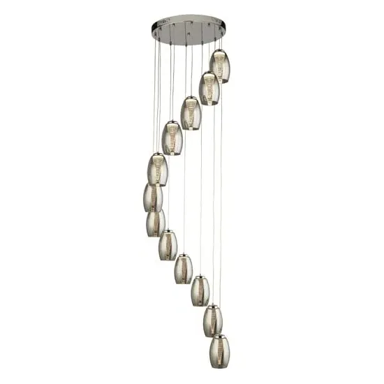 Cyclone 12 Drop Pendant Light - Chrome, Smoked Glass