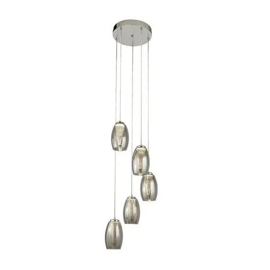 Cyclone 5 Drop Pendant Light - Chrome, Smoked Glass