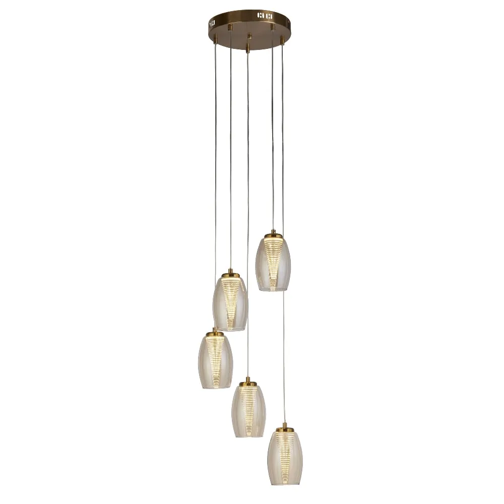 Cyclone 5 Light Pendant Light - Bronze, Champagne Glass