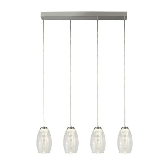 Cyclone Wall Hung 4-Light Bar Pendant - Chrome, Clear Glass