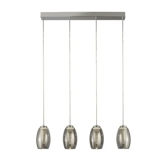 Cyclone Wall Hung Bar 4 Pendant Light - Chrome, Smoked Glass image