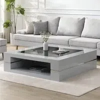 Cyndy Coffee Table with Black Glass Top - Grey, High Gloss