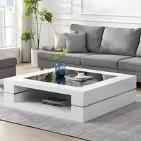 Cyndy Coffee Table with Black Glass Top - White, High Gloss