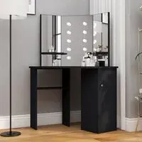 Dagna Corner Dressing Table with LED Lights - Black