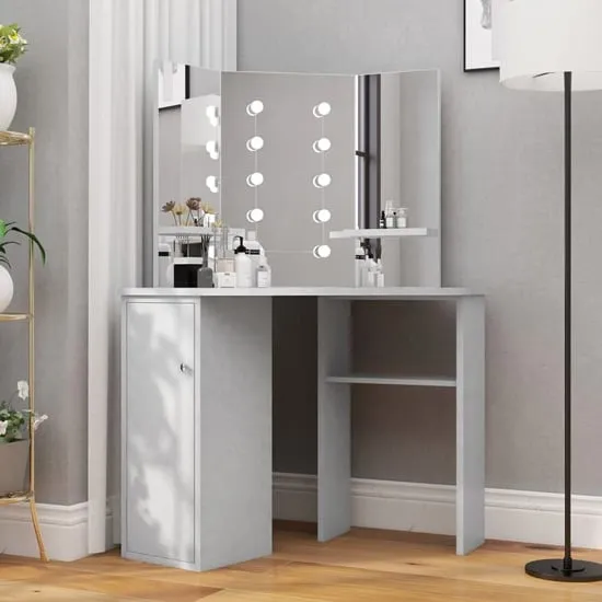 Dagna Corner Dressing Table with LED Lights - Concrete Effect image