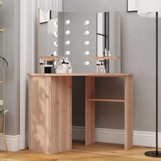 Dagna Corner Dressing Table with LED Lights - Oak