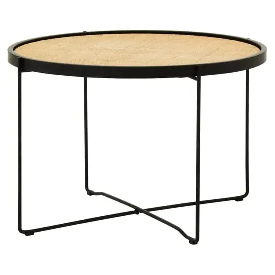 Daire Round Coffee Table - Black, Rattan