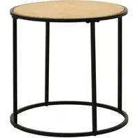Daire Round Side Table - Black, Rattan