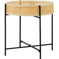 Daire Wooden Side Table - Black, Rattan
