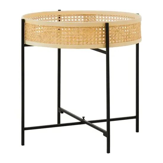 Daire Wooden Side Table - Black, Rattan