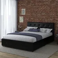 Dakotas Double Bed Frame with 4 Drawers - Black, Faux Leather