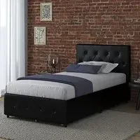 Dakotas Single Bed with 4 Drawers - Black, Faux Leather