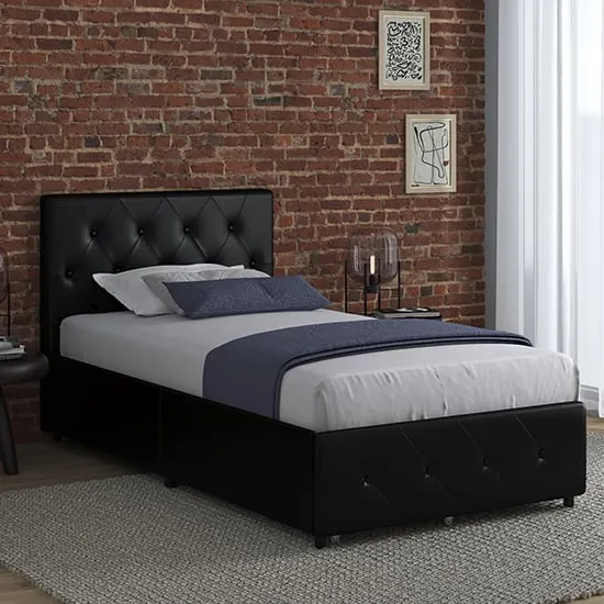 Dakotas Single Bed with 4 Drawers - Black, Faux Leather image