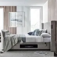 Dale King Size TV Bed with Sound System - Light Grey, Fabric