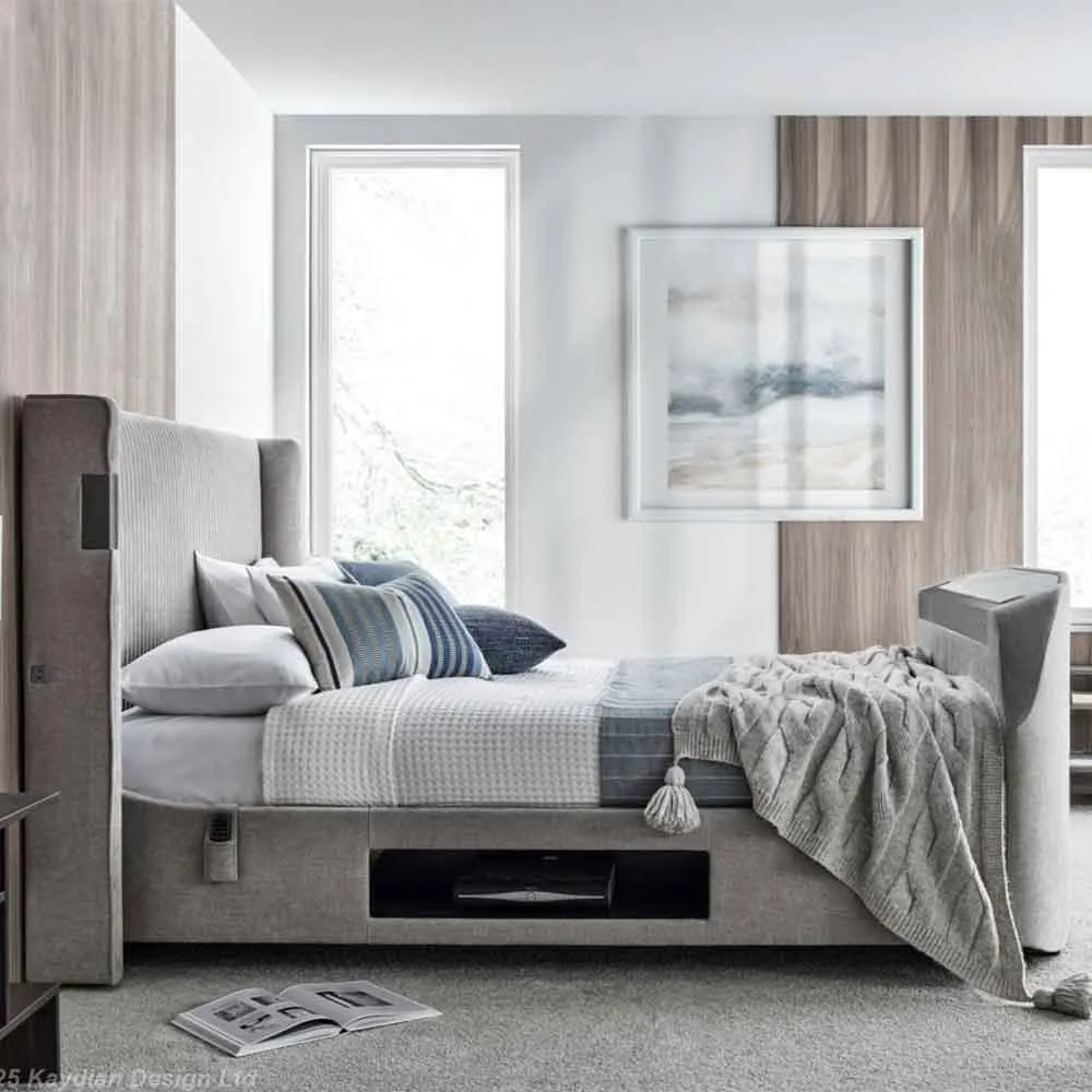 Dale King Size TV Bed with Sound System - Light Grey, Fabric image