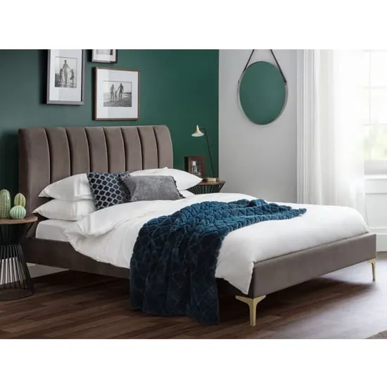 Daley King Size Bed with Scalloped Headboard - Grey, Velvet