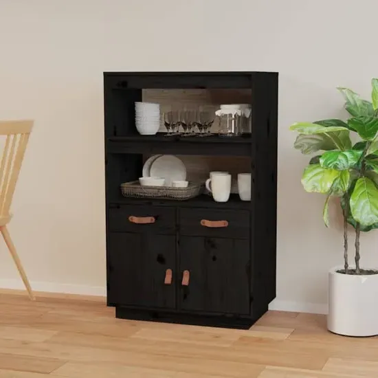 Dallas Pinewood Sideboard with Storage - Black