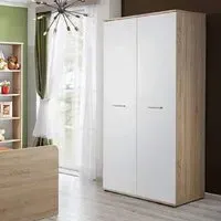 Dania 2-Door Wardrobe with Mirror - White, Oak