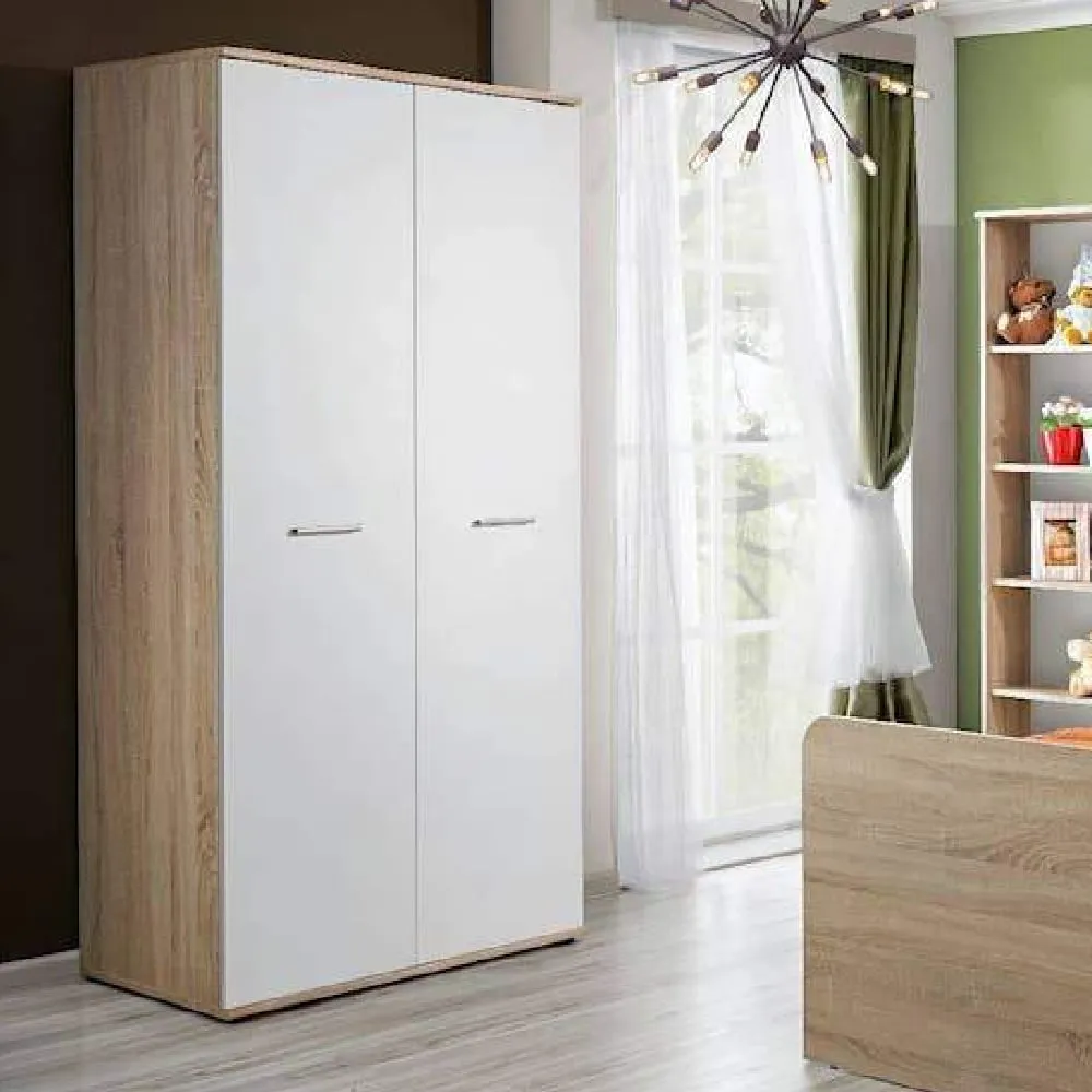 Dania 2-Door Wardrobe with Mirror - White, Oak image