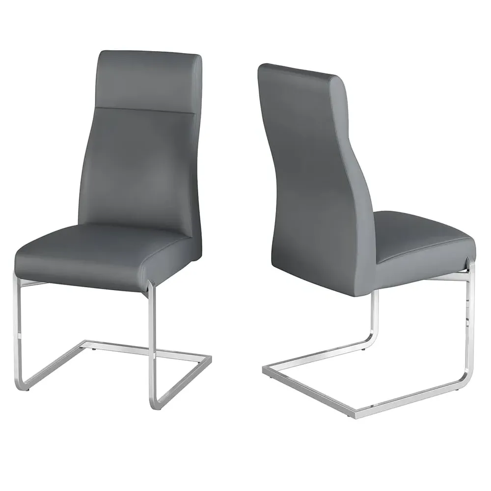 Dania Dining Chairs with Chrome Legs - Grey, Faux Leather