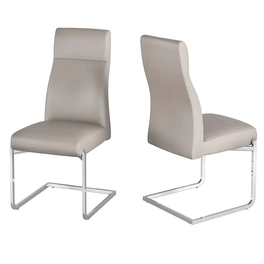 Dania Dining Chairs with Chrome Legs - Taupe, Faux Leather image