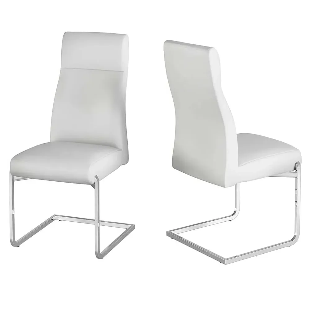 Dania Dining Chairs with Chrome Legs - White, Faux Leather