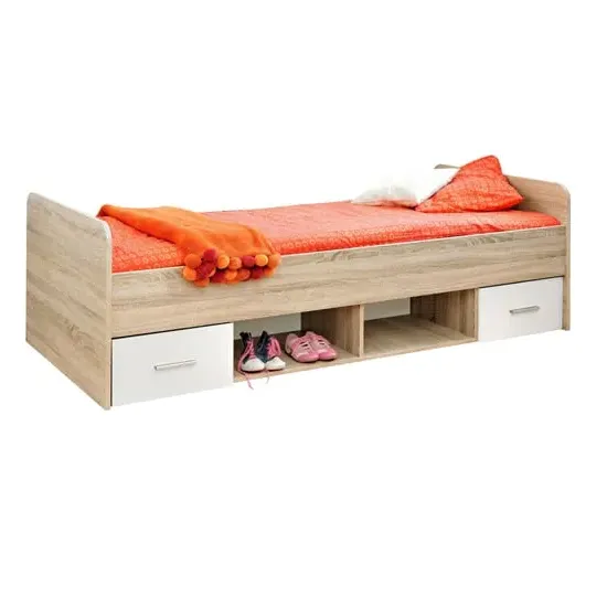 Dania Kids Single Bed with Drawers - White, Sonoma Oak