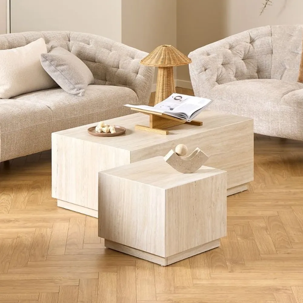 Dania Rectangular Nesting Coffee Tables - Travertine