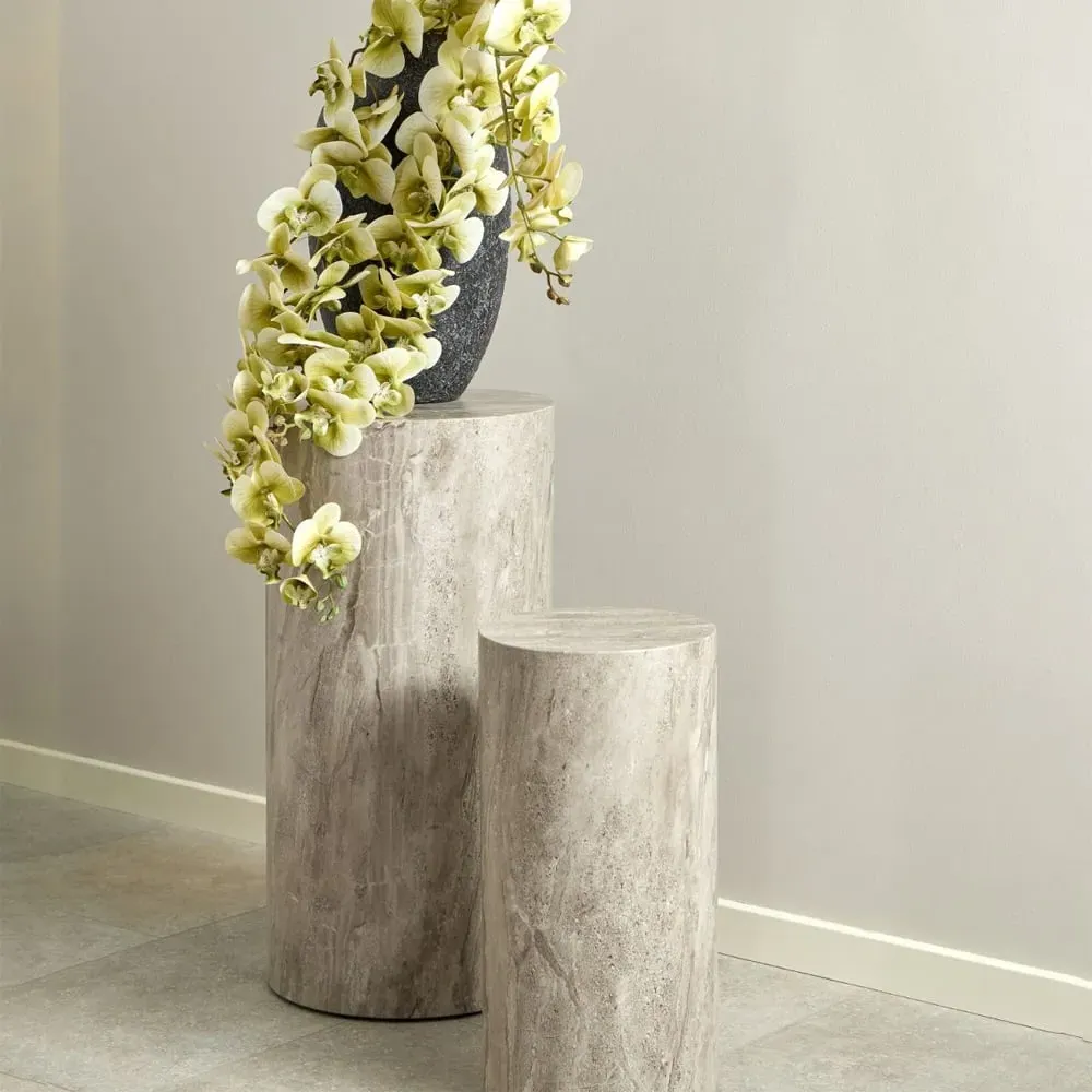 Dania Round Pedestal Set - Grey, Marble Effect