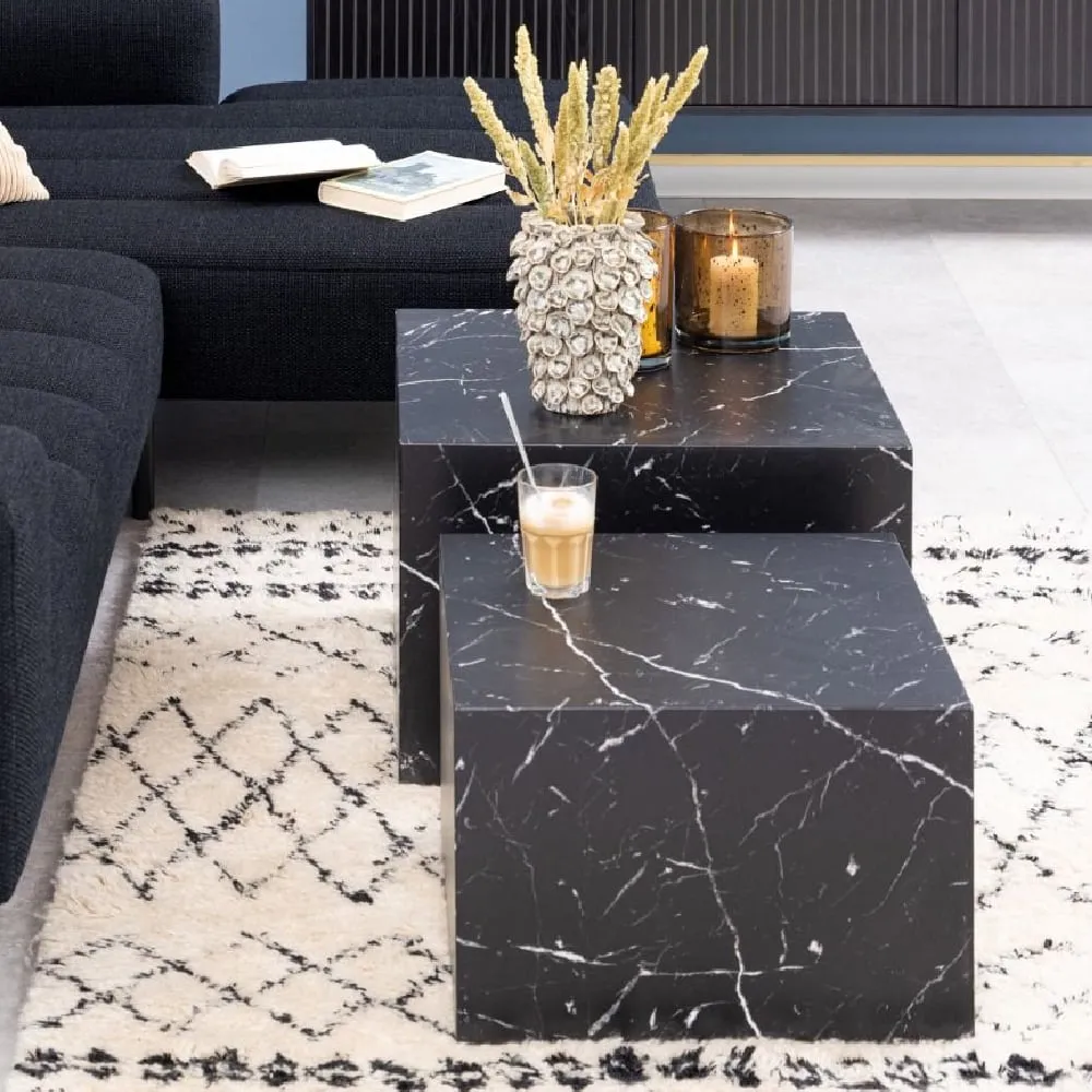 Dania Square Coffee Table Set of 2 - Black Marble Effect