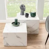 Dania Square Coffee Table Set of 2 - White Marble Effect