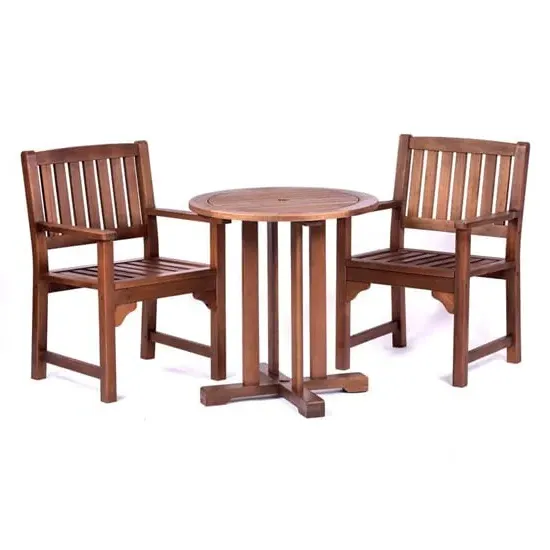 Danil Round Dining Table and 2 Armchairs - Teak image