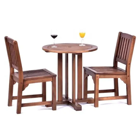 Danil Round Dining Table and 2 Side Chairs - Teak