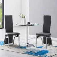 Dante Round Dining Table with 2 Romeo Chairs - Clear, Glass