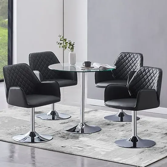 Dante Round Dining Table with 4 Bucketeer Chairs - Clear, Glass