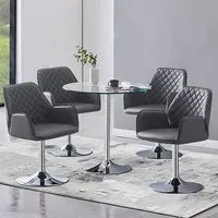 Dante Round Dining Table with 4 Bucketeer Chairs - Grey, Glass