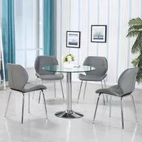 Dante Round Dining Table with 4 Darcy Chairs - Clear, Glass