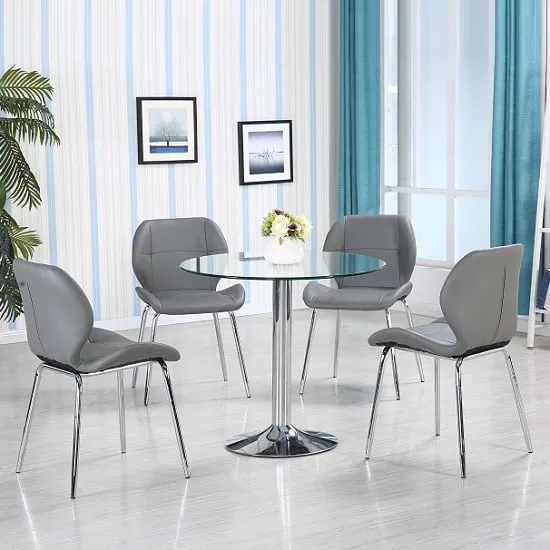Dante Round Dining Table with 4 Darcy Chairs - Clear, Glass