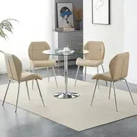 Dante Round Dining Table with 4 Darcy Chairs - Taupe, Glass